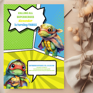 Invitation Cute Comic Book Turtles Superhero Boy Anniversaire