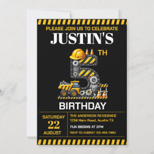 Invitation Cute Construction 5e fête d'anniversaire