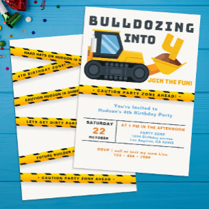 Invitation Cute Construction Vehicle 4th Boy Birthday Party