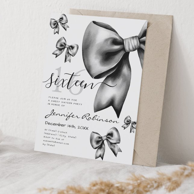 Invitation Cute Coquette Black Bow Sweet 16 (Cute Coquette Black Bow Sweet 16 Invitation)