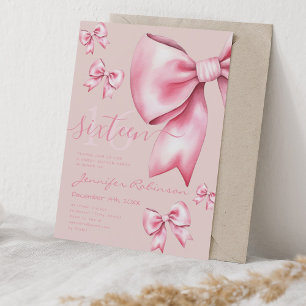 Invitation Cute Coquette Blush Pink Bow Sweet 16 Rose pâle