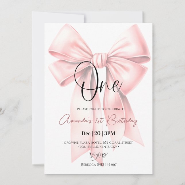 Invitation Cute Coquette Bow fille Anniversaire (Devant)