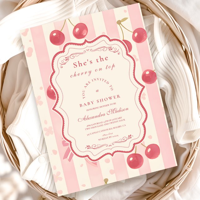 Invitation Cute Coquette cerise sur le Baby shower supérieur (Créateur téléchargé)