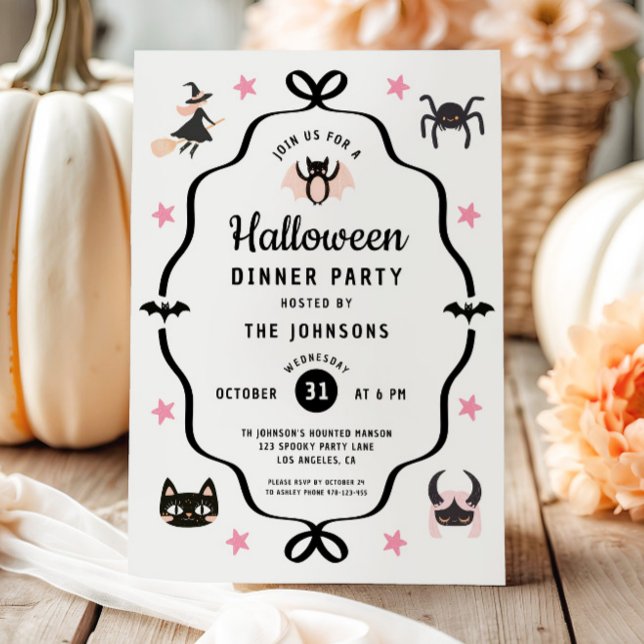 Invitation Cute Coquette Dîner d'Halloween (Cute Coquette Halloween Dinner Party Invitation)