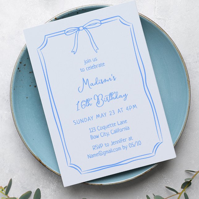 Invitation Cute Coquette Main Draw Bow Whimsical Anniversaire (Créateur téléchargé)