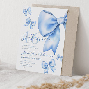 Invitation Cute Coquette Marine Bleu Bow Sweet 16