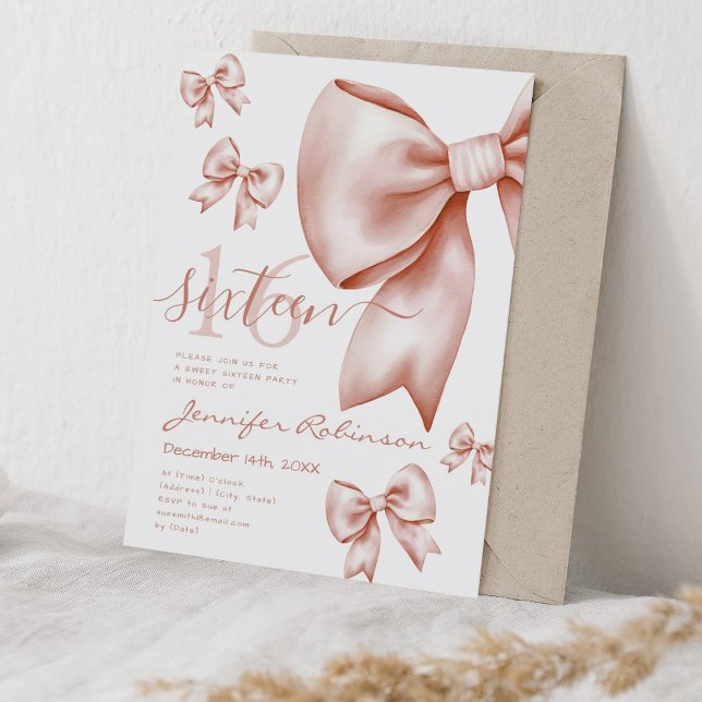 Invitation Cute Coquette Rose Gold Bow Sweet 16 (Cute Coquette Rose Gold Bow Sweet 16 Invitation)