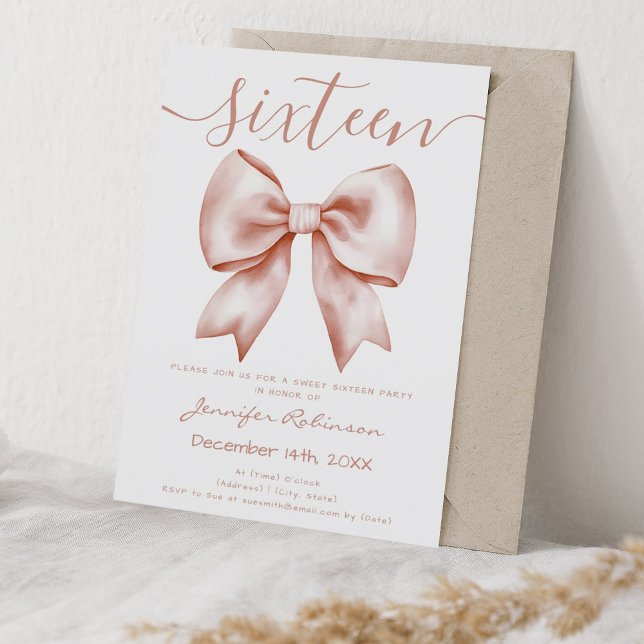 Invitation Cute Coquette Rose Gold Bow Sweet 16 Anniversaire (Cute Coquette Rose Gold Bow Sweet 16 Birthday Invitation)