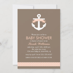 Invitation Cute Coral Ancre Baby shower à thème nautique