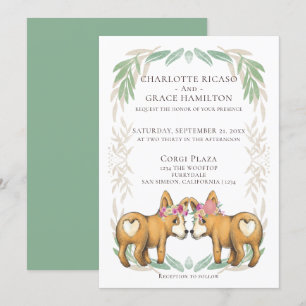 Invitation Cute Corgi Chien Deux Mariées Mariage gay
