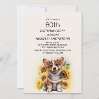 Cute Corgi Chien Tournesols 80e anniversaire