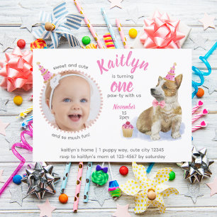 Invitation Cute Corgi Chiot En Rose Photo Anniversaire