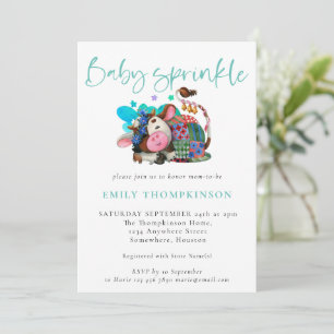 Invitation Cute Cow Asleep Farm Turquoise Baby Sprinkle