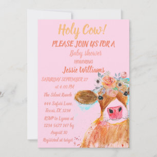 Invitation Cute Cow Boho Pays Bébé Girl Western Floral Inv
