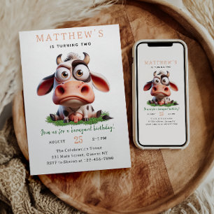 Invitation Cute Cow Farm Animaux 2e fête d'anniversaire