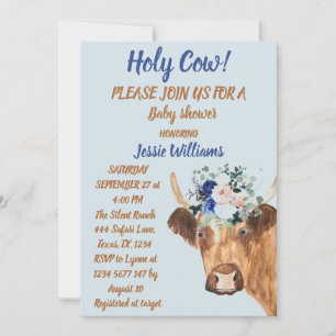 Invitation Cute Cow Farm Pays Bébé Garçon Western Floral