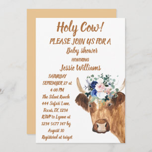 Invitation Cute Cow Farm Pays Bébé Garçon Western Floral Boho