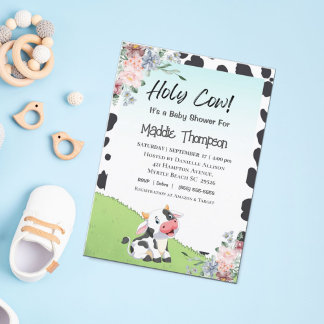 Invitation Cute Cow Imprimer Baby shower Floral