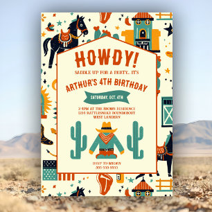 Invitation Cute Cowboy Anniversaire de enfant Whimsical Wild 