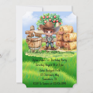 Invitation Cute Cowboy Farmer 1er. Fête d'anniversaire
