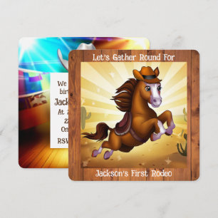 Invitation Cute Cowboy Horse Premier Rodéo Anniversaire
