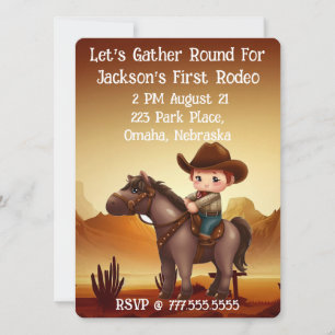 Invitation Cute Cowboy Premier Rodéo Anniversaire