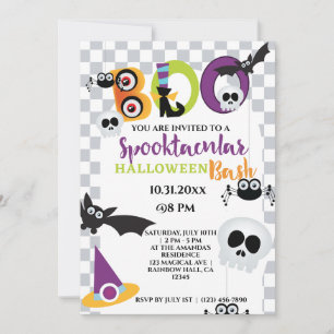 Invitation Cute crâne et chauves-souris Halloween Boo Party