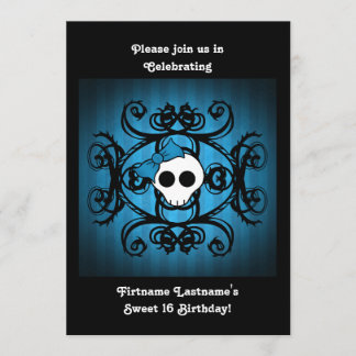 Invitation Cute crâne gothique bleu et noir 5x7 doux 16