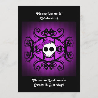 Invitation Cute crâne gothique violet et noir 5x7 doux 16