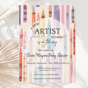 Invitation Cute Crayon Pastel Petit Baby shower Artiste
