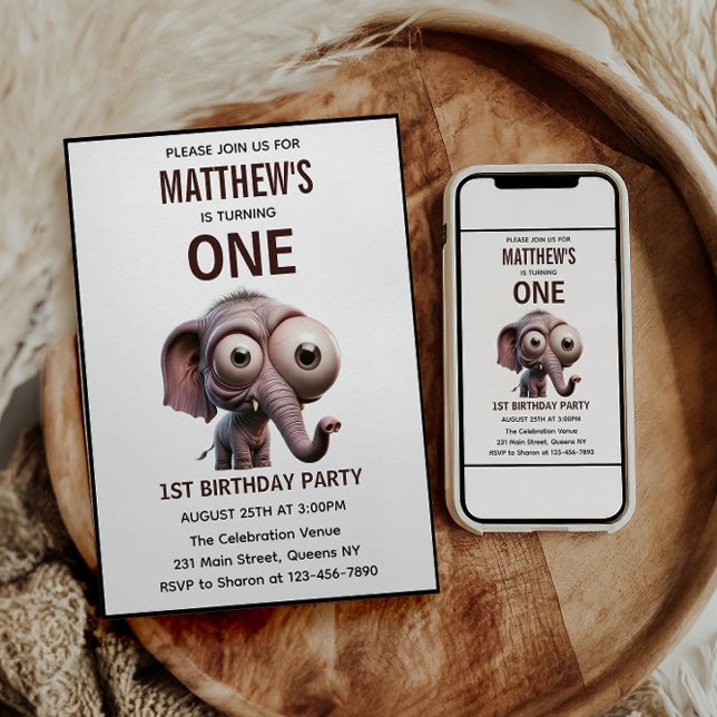 Invitation Cute Crazy elephant Farm Theme 1st Birthday (Cute Crazy elephant Farm Theme 1st Birthday invitation)