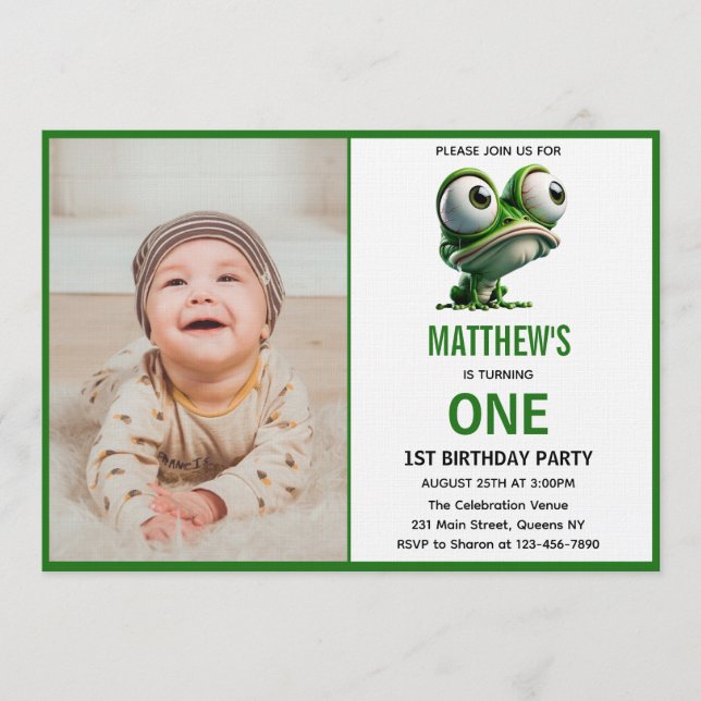 Invitation Cute Crazy Frog Farm Theme 1st Birthday (Devant)
