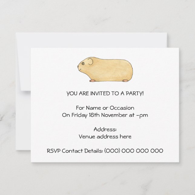 Invitation Cute Cream Guinea Pig. (Devant)
