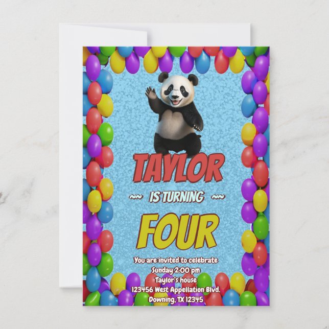 Invitation Cute Croustillant Panda Ours À Thème Anniversaire  (Devant)