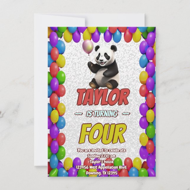 Invitation Cute Croustillant Panda Ours À Thème Anniversaire  (Devant)