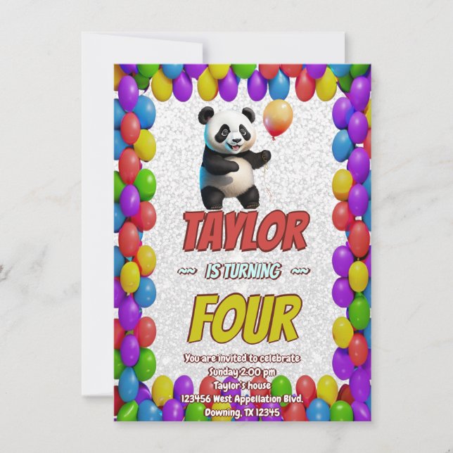 Invitation Cute Croustillant Panda Ours À Thème Anniversaire  (Devant)