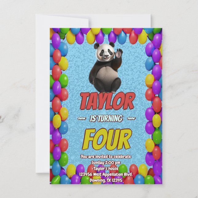 Invitation Cute Croustillant Panda Ours À Thème Anniversaire  (Devant)