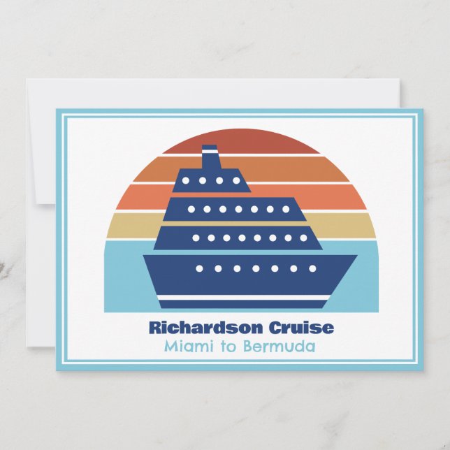 Invitation Cute Cruise Ship Famille Voyage Coucher de soleil  (Devant)