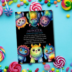 Invitation Cute Cudely Colorful Petits Monsters Anniversaire