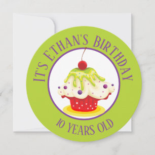 Invitation Cute Cupcake Bright Green Anniversaire de enfant