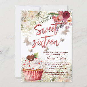 Invitation Cute cupcake Printemps Papillon boho doux fleuri 1