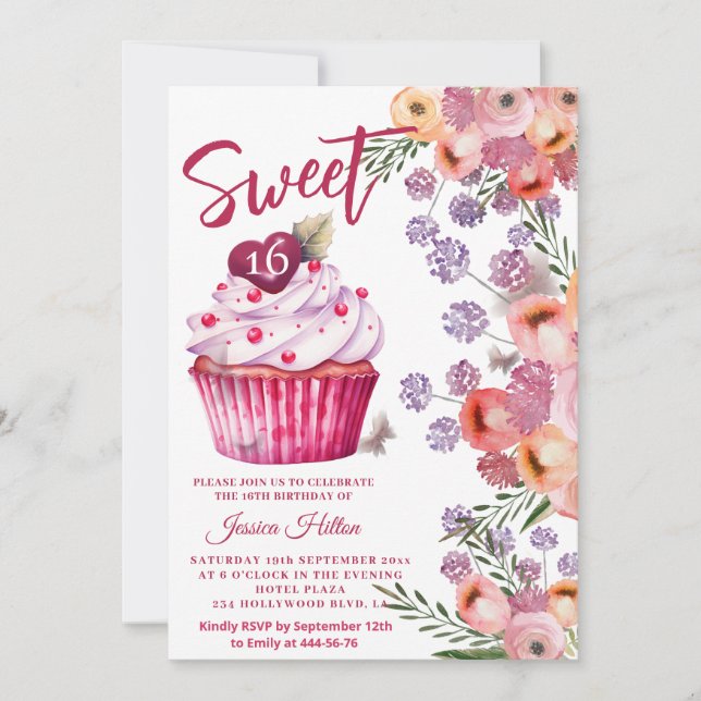 Invitation Cute cupcake Printemps Papillon floral doux 16 (Devant)