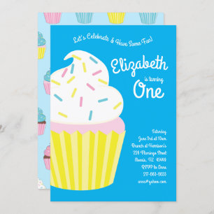 Invitation Cute Cupcakes Enfants 1er anniversaire