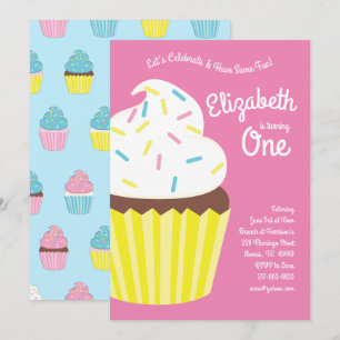 Invitation Cute Cupcakes Enfants 1er anniversaire