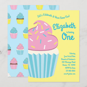 Invitation Cute Cupcakes Enfants 1er anniversaire