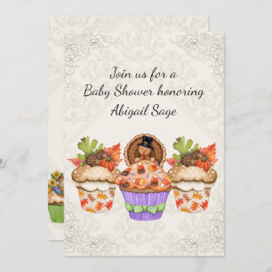 Invitation Cute Cupcakes Thanksgiving Baby shower d'automne I