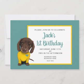Invitation Cute Dachshund Puppy - 1er anniversaire