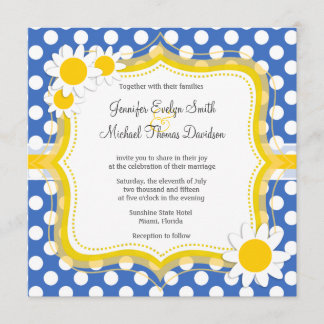 Invitation Cute Daisy sur Cerulean Blue Pois