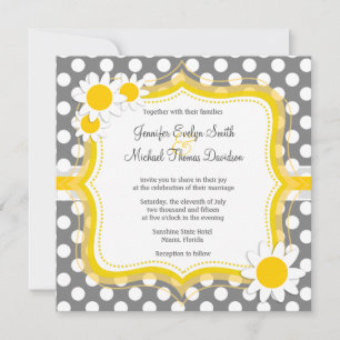 Invitation Cute Daisy sur Pois gris foncé