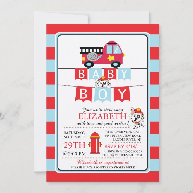 Invitation Cute Dalmation Baby shower de camion d'incendie In (Devant)